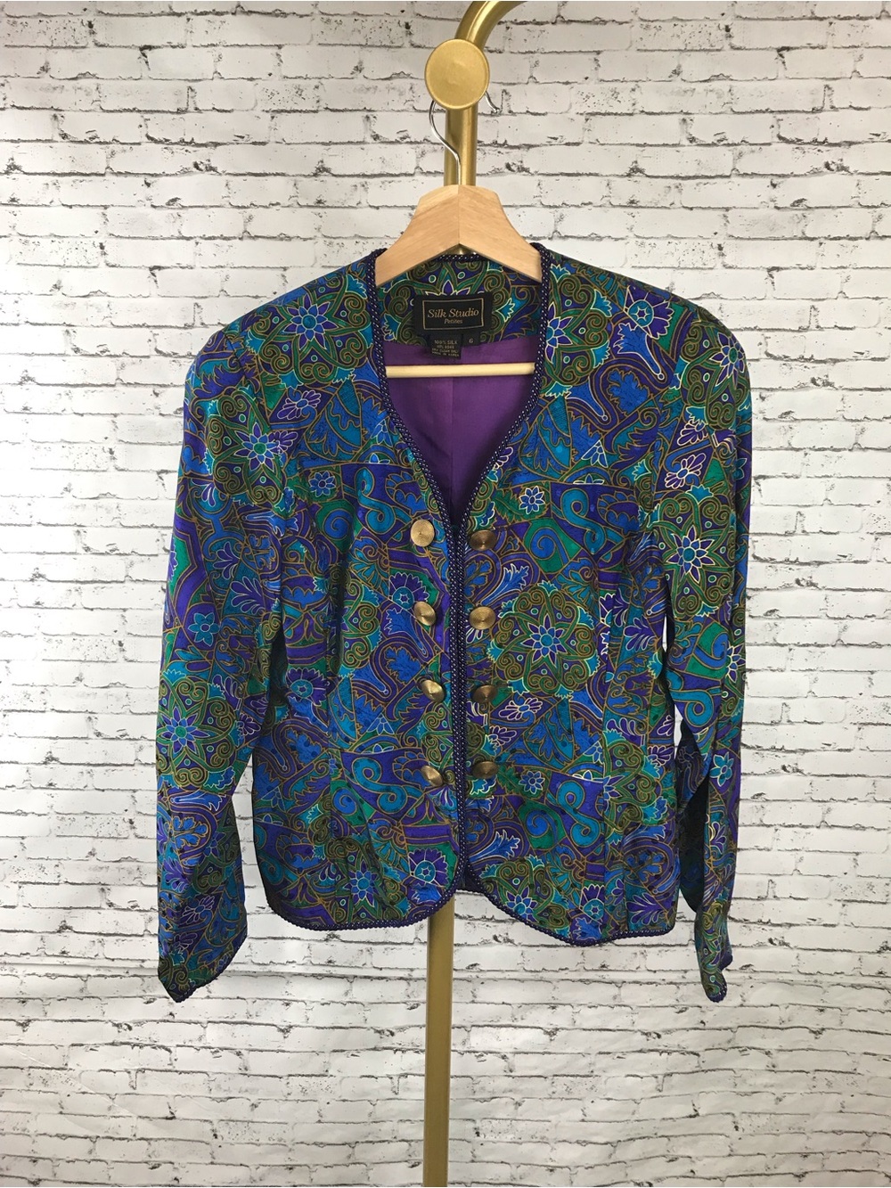 Silk Studio | 100% Silk Button Jacket - Blue/Purple/Green size 6